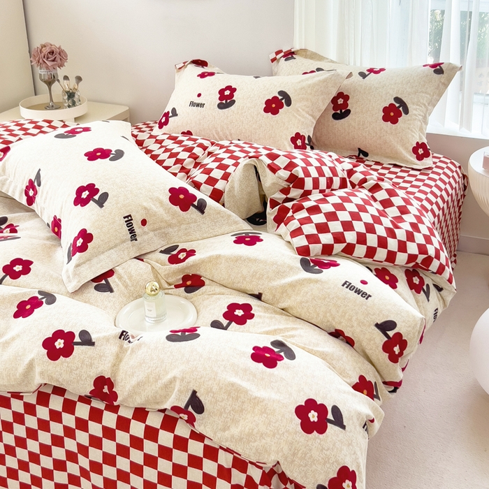 91家纺网 家纺一手货源 找家纺 印季家纺 2025新款全棉纯棉加厚小清新碎花混纺磨毛四件套 梦里花