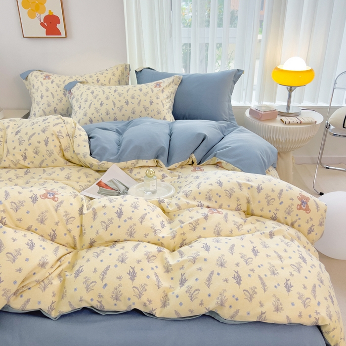 91家纺网 家纺一手货源 找家纺 印季家纺 2025新款全棉纯棉加厚小清新碎花混纺磨毛四件套 尼斯