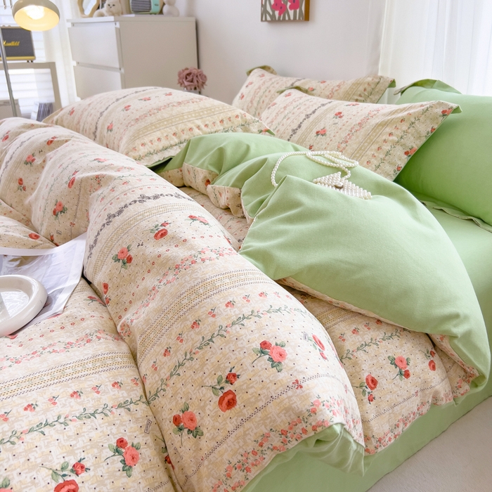 印季家纺 2025新款全棉纯棉加厚小清新碎花混纺磨毛四件套 寻春