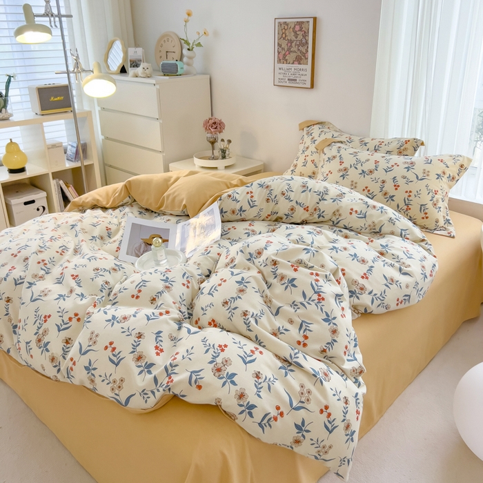 91家纺网 家纺一手货源 找家纺 印季家纺 2025新款全棉纯棉加厚小清新碎花混纺磨毛四件套 诺曼