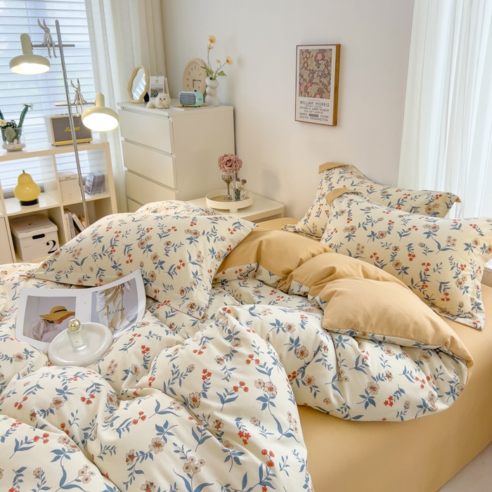 91家纺网 家纺一手货源 找家纺 印季家纺 2025新款全棉纯棉加厚小清新碎花混纺磨毛四件套 诺曼