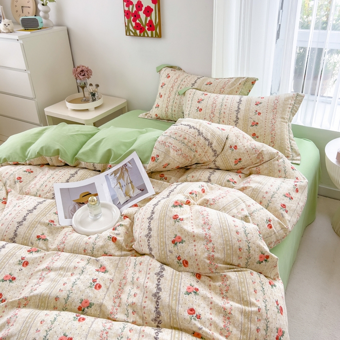 91家纺网 家纺一手货源 找家纺 印季家纺 2025新款全棉纯棉加厚小清新碎花混纺磨毛四件套 寻春