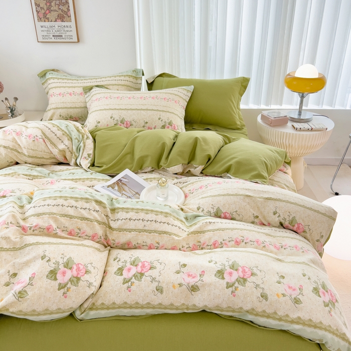 91家纺网 家纺一手货源 找家纺 印季家纺 2025新款全棉纯棉加厚小清新碎花混纺磨毛四件套 花知晓