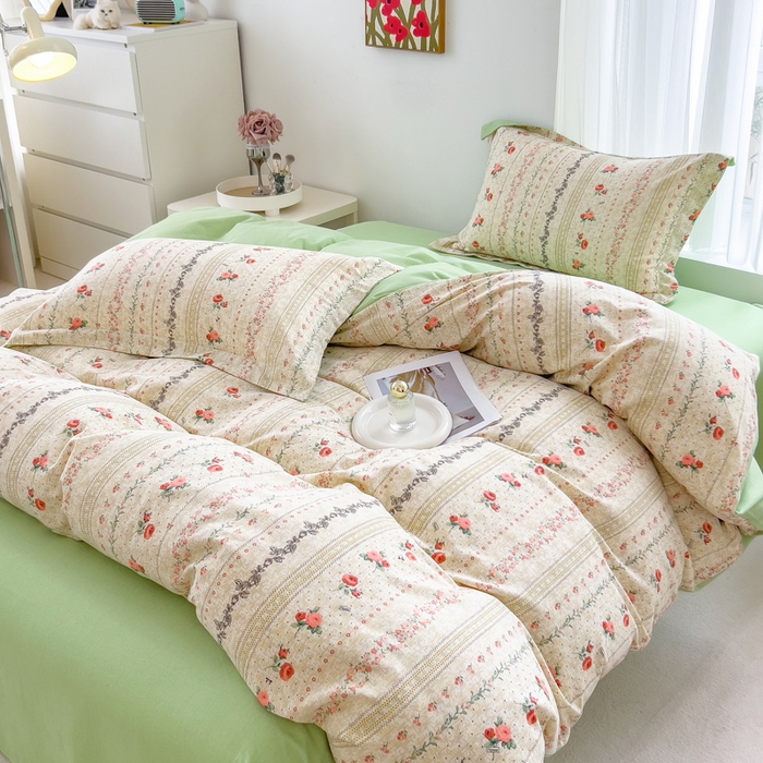 91家纺网 家纺一手货源 找家纺 印季家纺 2025新款全棉纯棉加厚小清新碎花混纺磨毛四件套 寻春