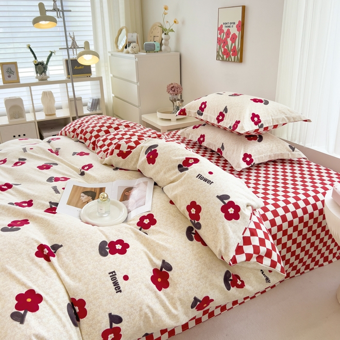 91家纺网 家纺一手货源 找家纺 印季家纺 2025新款全棉纯棉加厚小清新碎花混纺磨毛四件套 梦里花