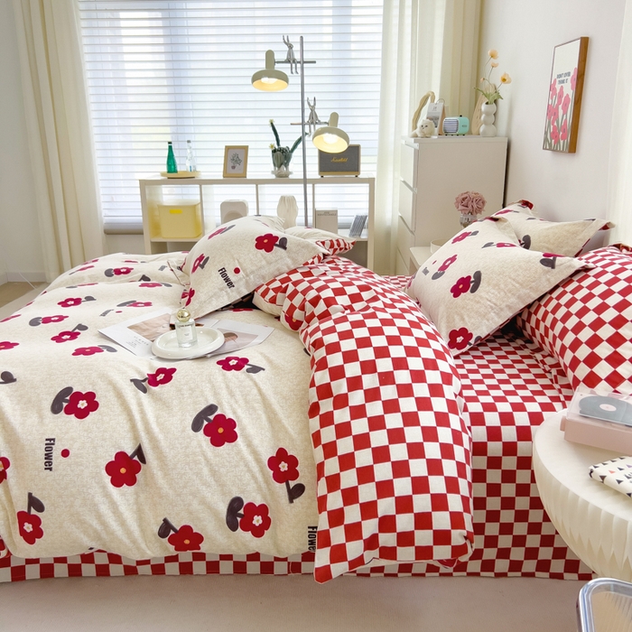 91家纺网 家纺一手货源 找家纺 印季家纺 2025新款全棉纯棉加厚小清新碎花混纺磨毛四件套 梦里花