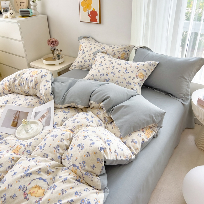 91家纺网 家纺一手货源 找家纺 印季家纺 2025新款全棉纯棉加厚小清新碎花混纺磨毛四件套 尤克里