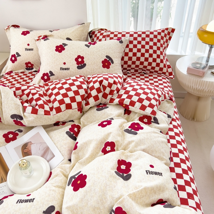 91家纺网 家纺一手货源 找家纺 印季家纺 2025新款全棉纯棉加厚小清新碎花混纺磨毛四件套 梦里花