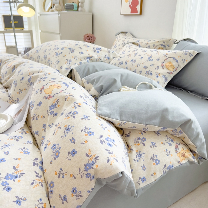 91家纺网 家纺一手货源 找家纺 印季家纺 2025新款全棉纯棉加厚小清新碎花混纺磨毛四件套 尤克里