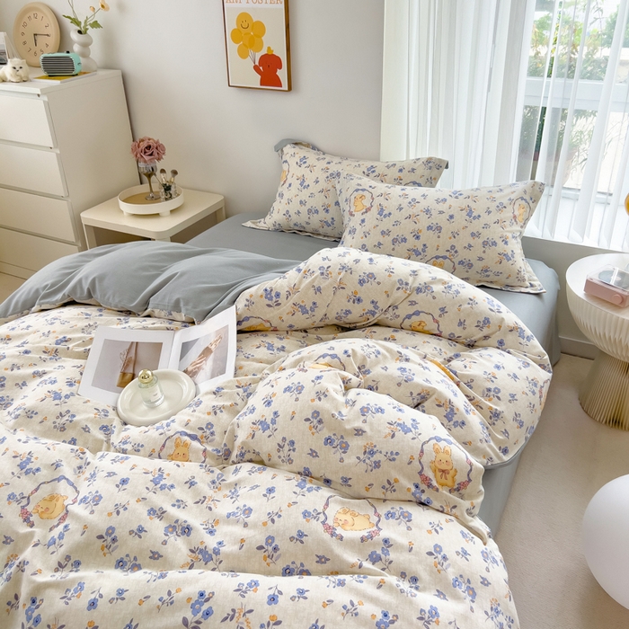 91家纺网 家纺一手货源 找家纺 印季家纺 2025新款全棉纯棉加厚小清新碎花混纺磨毛四件套 尤克里