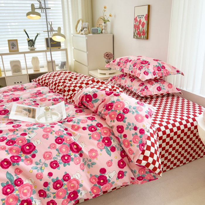 91家纺网 家纺一手货源 找家纺 印季家纺 2025新款全棉纯棉加厚小清新碎花混纺磨毛四件套 花期