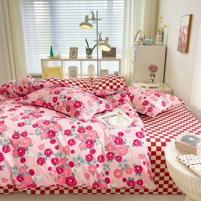 91家纺网 家纺一手货源 找家纺 印季家纺 2025新款全棉纯棉加厚小清新碎花混纺磨毛四件套 花期