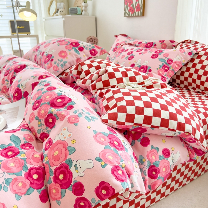 印季家纺 2025新款全棉纯棉加厚小清新碎花混纺磨毛四件套 花期