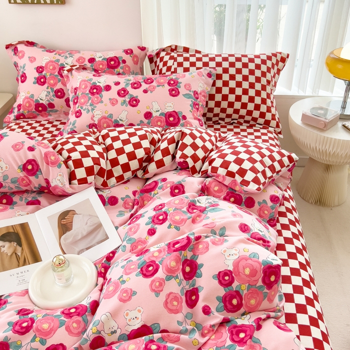 91家纺网 家纺一手货源 找家纺 印季家纺 2025新款全棉纯棉加厚小清新碎花混纺磨毛四件套 花期