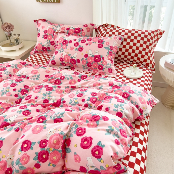 91家纺网 家纺一手货源 找家纺 印季家纺 2025新款全棉纯棉加厚小清新碎花混纺磨毛四件套 花期