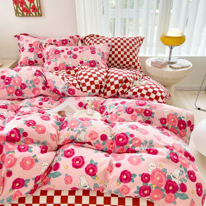 91家纺网 家纺一手货源 找家纺 印季家纺 2025新款全棉纯棉加厚小清新碎花混纺磨毛四件套 花期