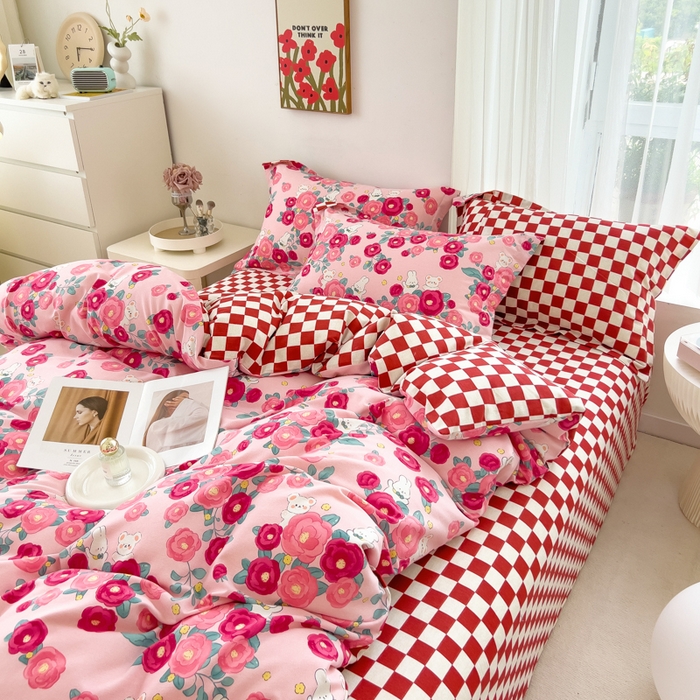 91家纺网 家纺一手货源 找家纺 印季家纺 2025新款全棉纯棉加厚小清新碎花混纺磨毛四件套 花期