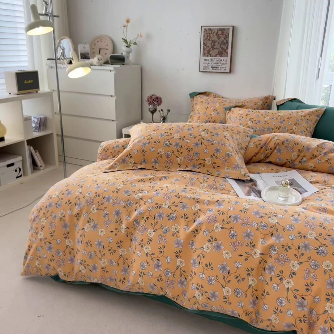 91家纺网 家纺一手货源 找家纺 印季家纺 2025新款全棉纯棉加厚小清新碎花混纺磨毛四件套 卢尔马兰