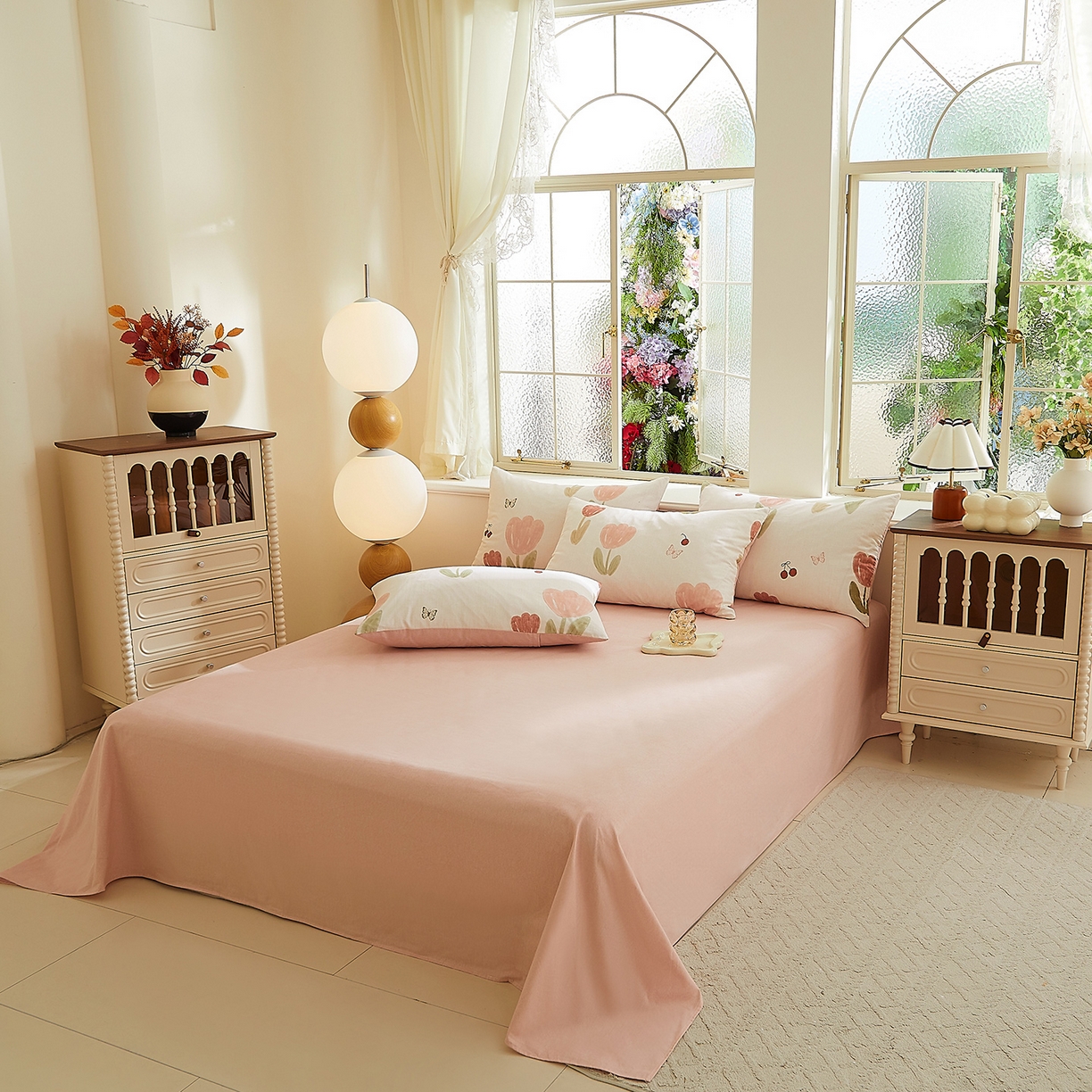 91家纺网 家纺一手货源 找家纺 DoDo 兜兜 2026新款全棉纯棉磨毛印花单床单 床单单件 B版梅染色-千颂