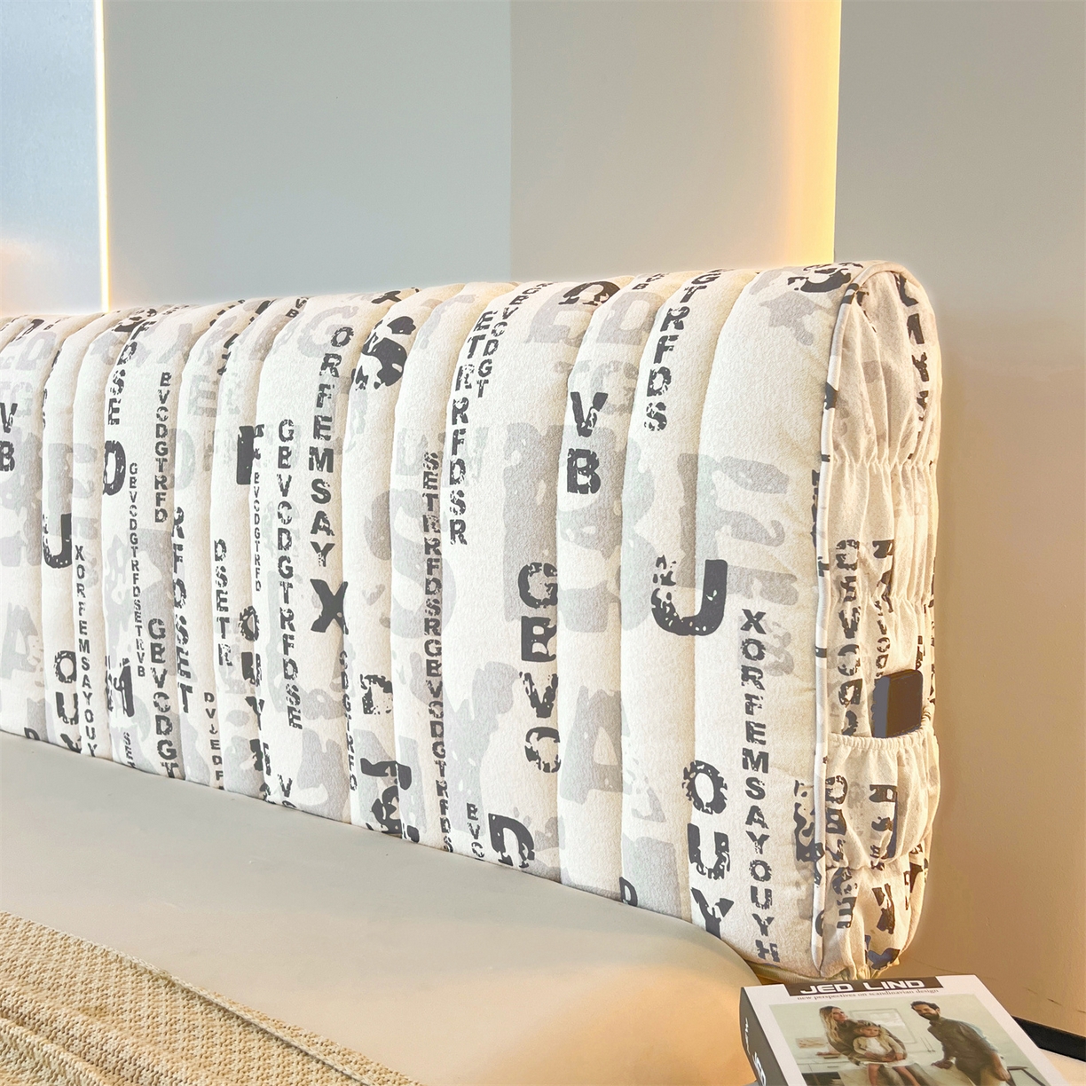 91家纺网 家纺一手货源 找家纺 情恒家纺 2025新款细麻印花加厚双面全包床头罩 辰灰