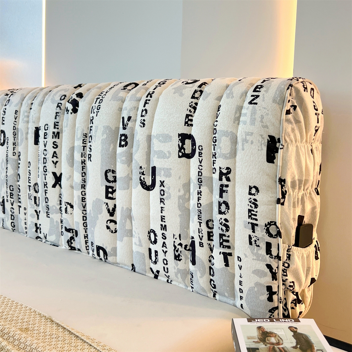 91家纺网 家纺一手货源 找家纺 情恒家纺 2025新款细麻印花加厚双面全包床头罩 星黑