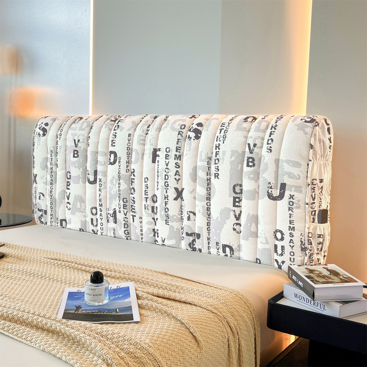 情恒家纺 2025新款细麻印花加厚双面全包床头罩 辰灰