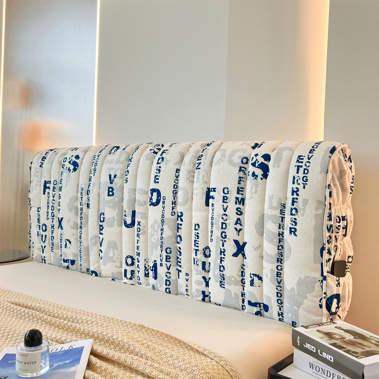 情恒家纺 2025新款细麻印花加厚双面全包床头罩 碧蓝