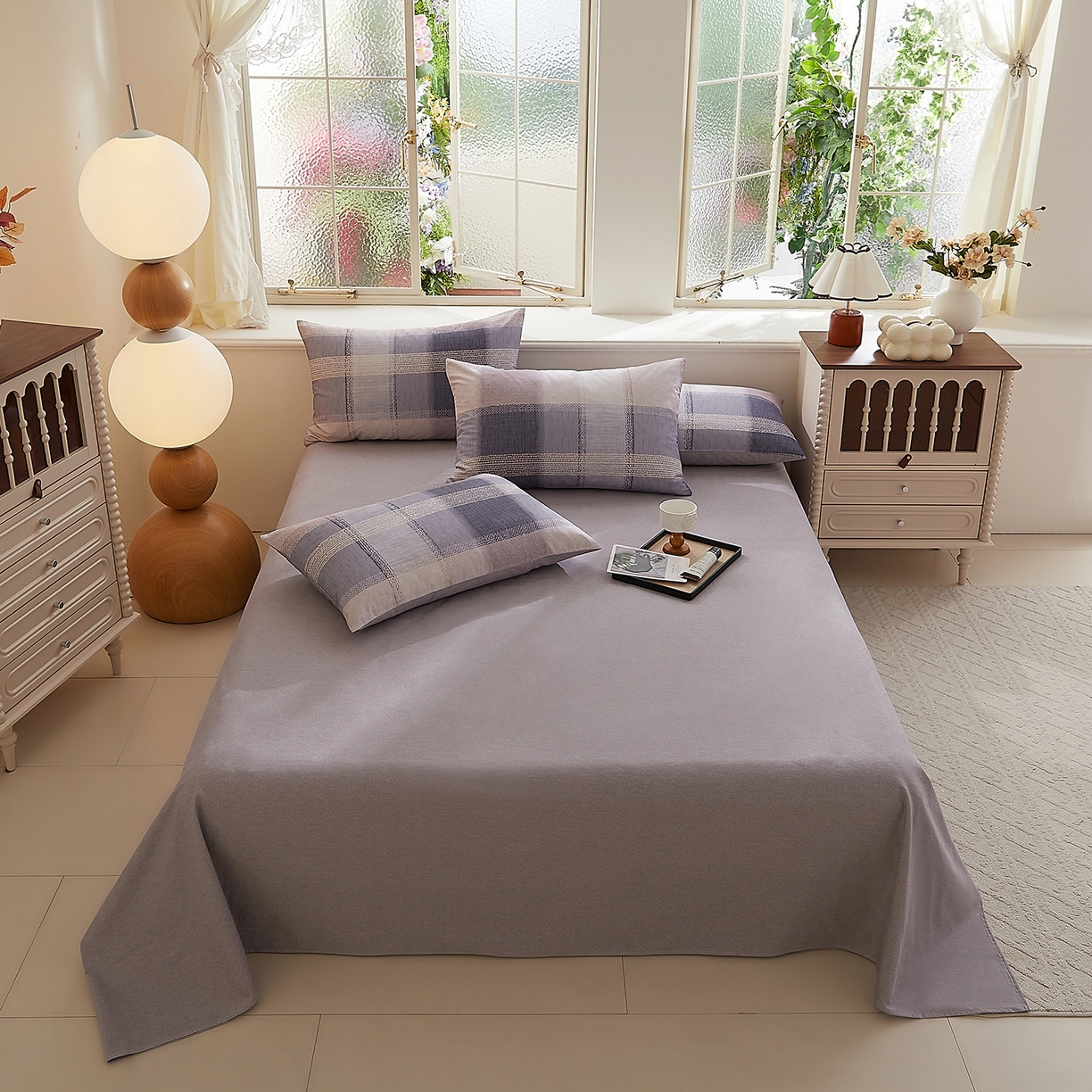 DoDo 兜兜 2026新款全棉纯棉磨毛印花单床单 床单单件 B版雪青色-绅士