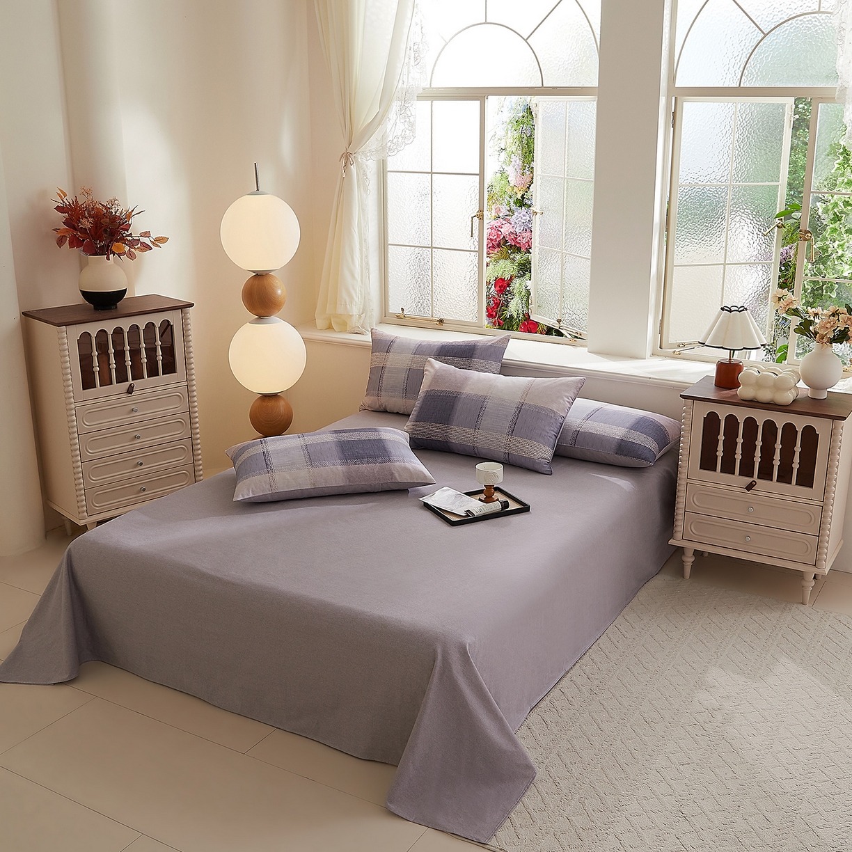 91家纺网 家纺一手货源 找家纺 DoDo 兜兜 2026新款全棉纯棉磨毛印花单床单 床单单件 B版雪青色-绅士