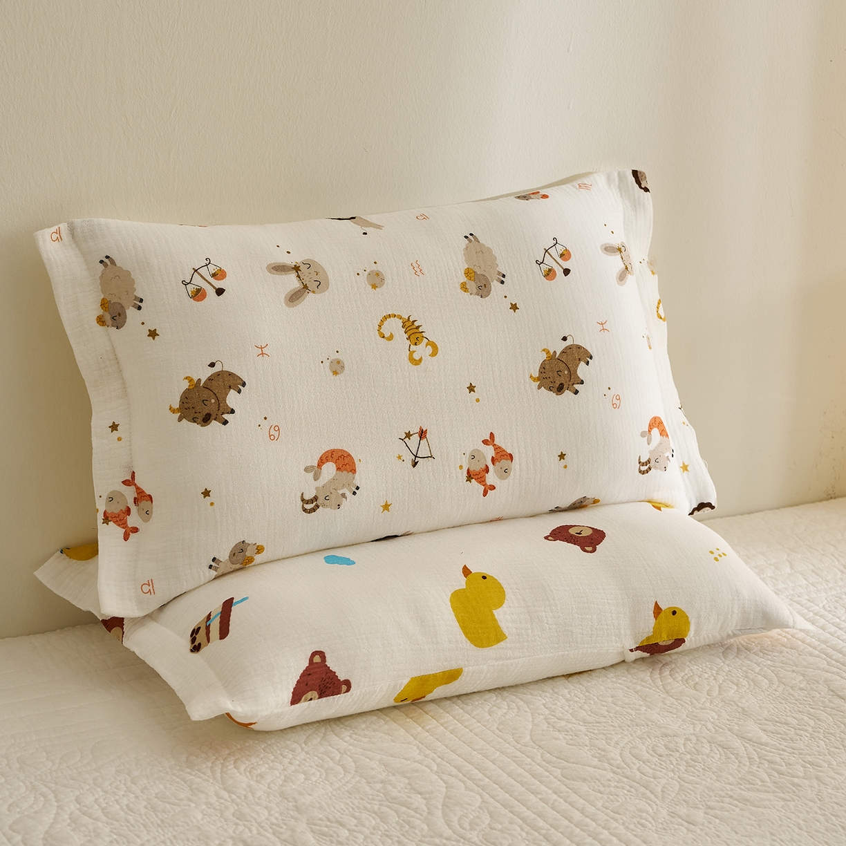 91家纺网 家纺一手货源 找家纺 乐可 2025新款全棉纯棉纱布儿童枕套单枕套 TB2宝宝星座