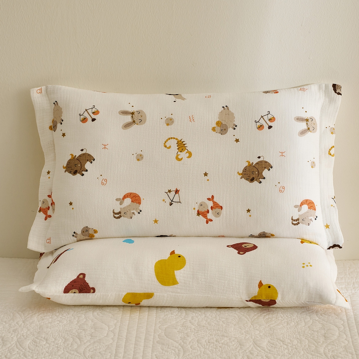 91家纺网 家纺一手货源 找家纺 乐可 2025新款全棉纯棉纱布儿童枕套单枕套 TB2宝宝星座