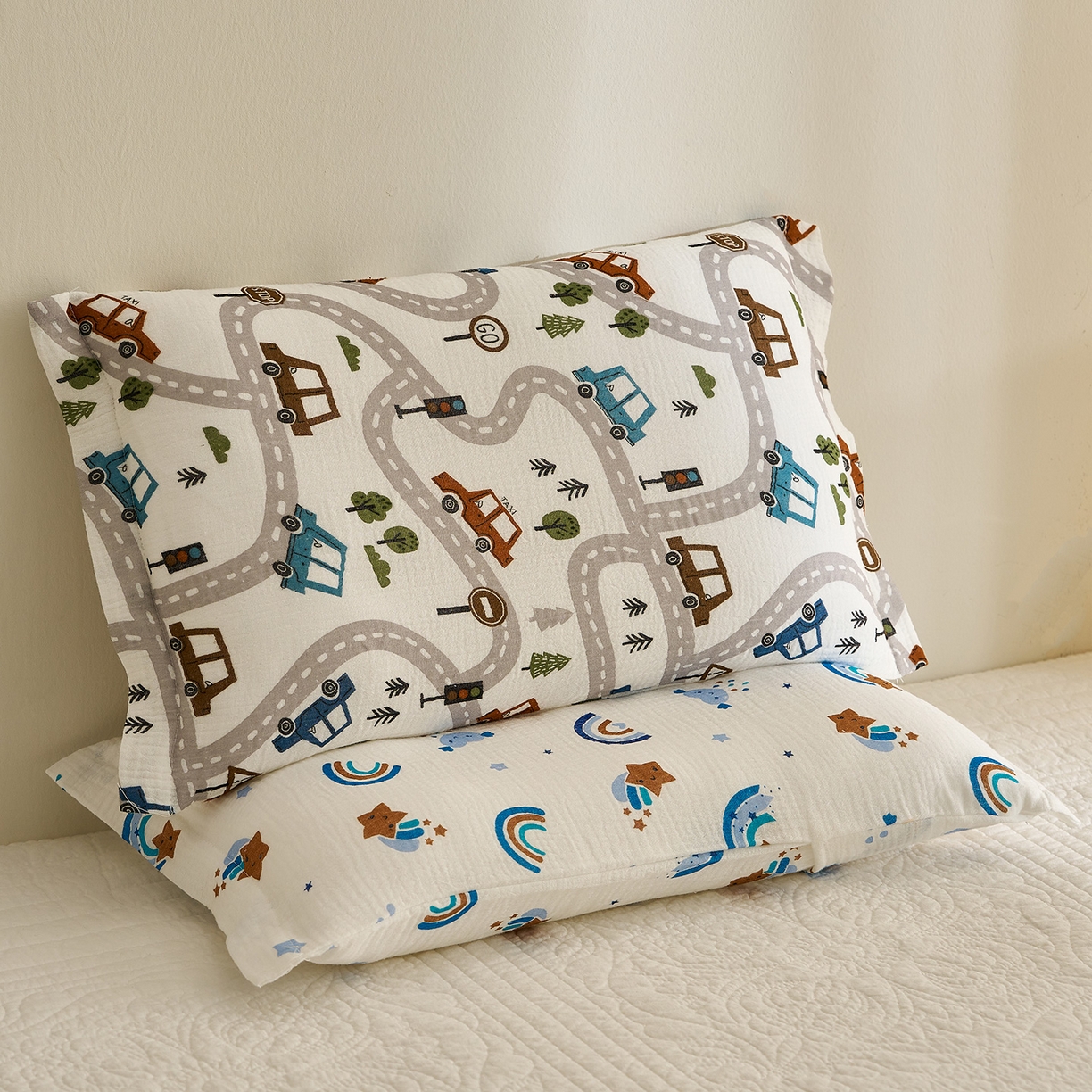 乐可 2025新款全棉纯棉纱布儿童枕套单枕套 TB2飘移