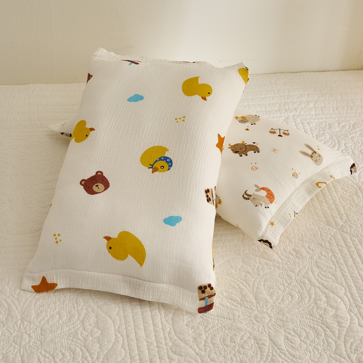 91家纺网 家纺一手货源 找家纺 乐可 2025新款全棉纯棉纱布儿童枕套单枕套 TB2小熊黄鸭