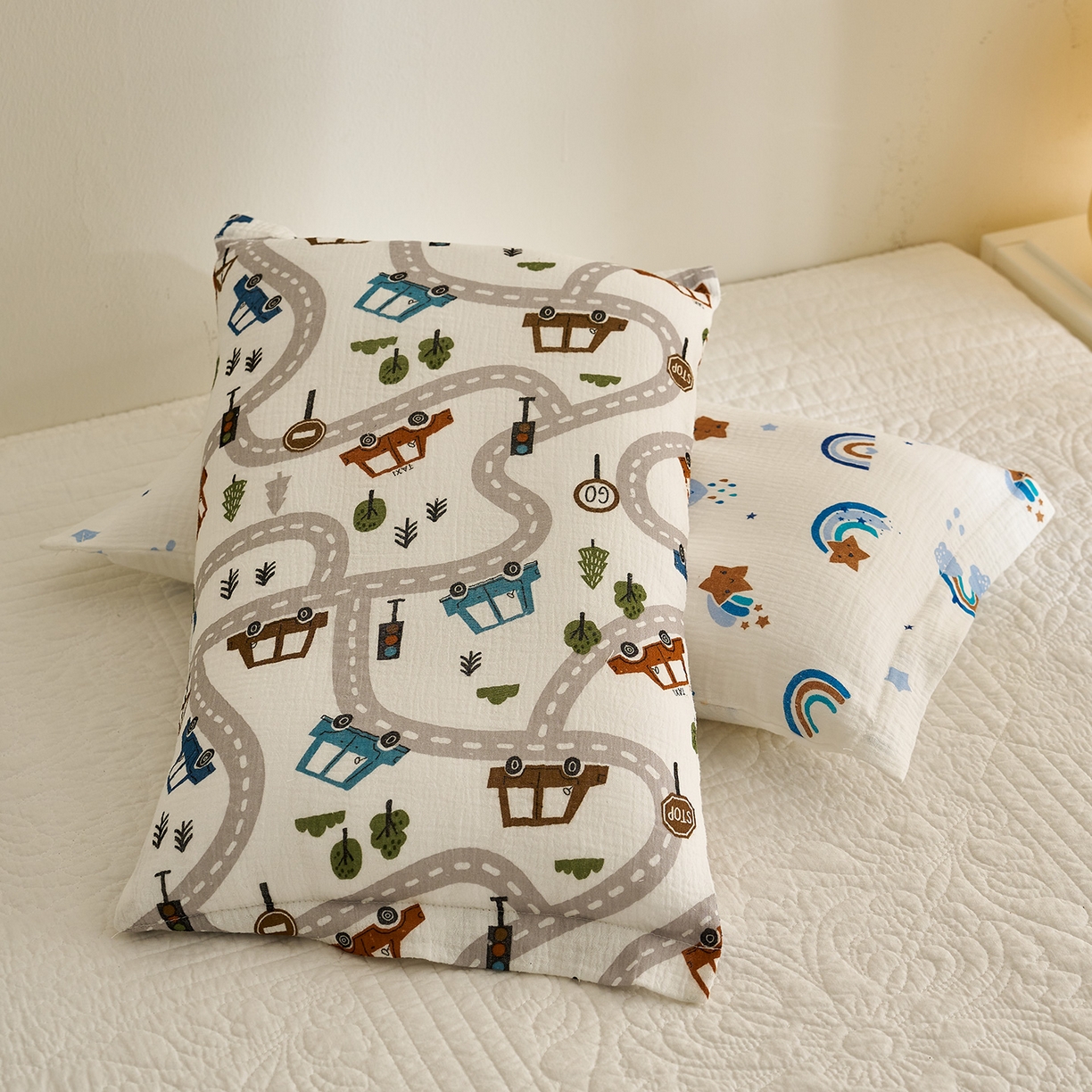 91家纺网 家纺一手货源 找家纺 乐可 2025新款全棉纯棉纱布儿童枕套单枕套 TB2飘移