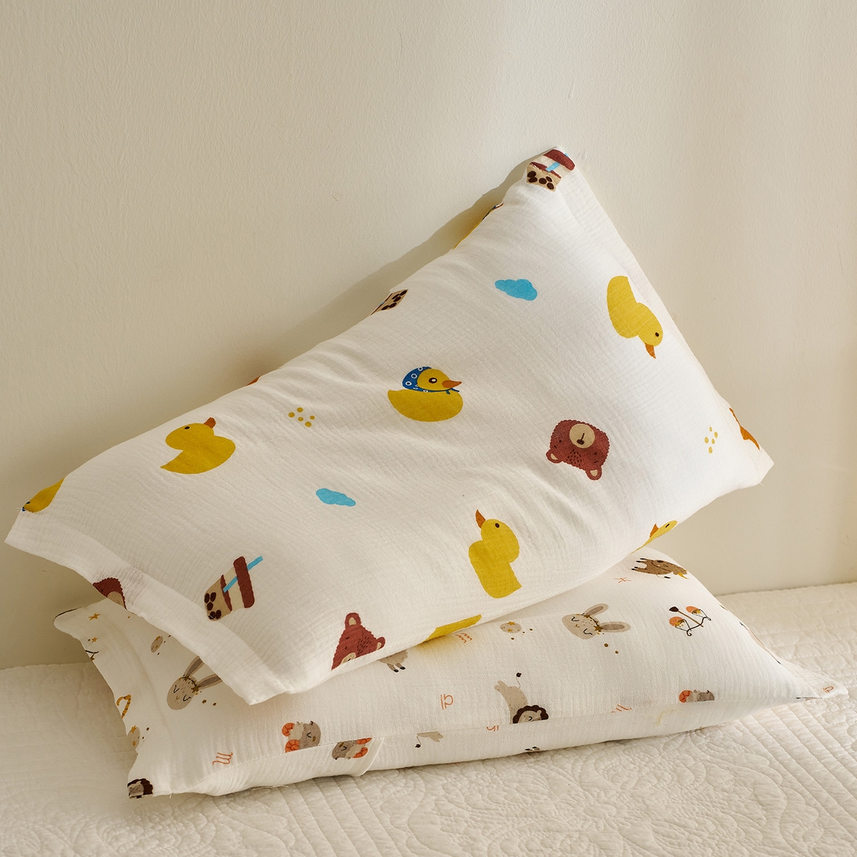91家纺网 家纺一手货源 找家纺 乐可 2025新款全棉纯棉纱布儿童枕套单枕套 TB2小熊黄鸭