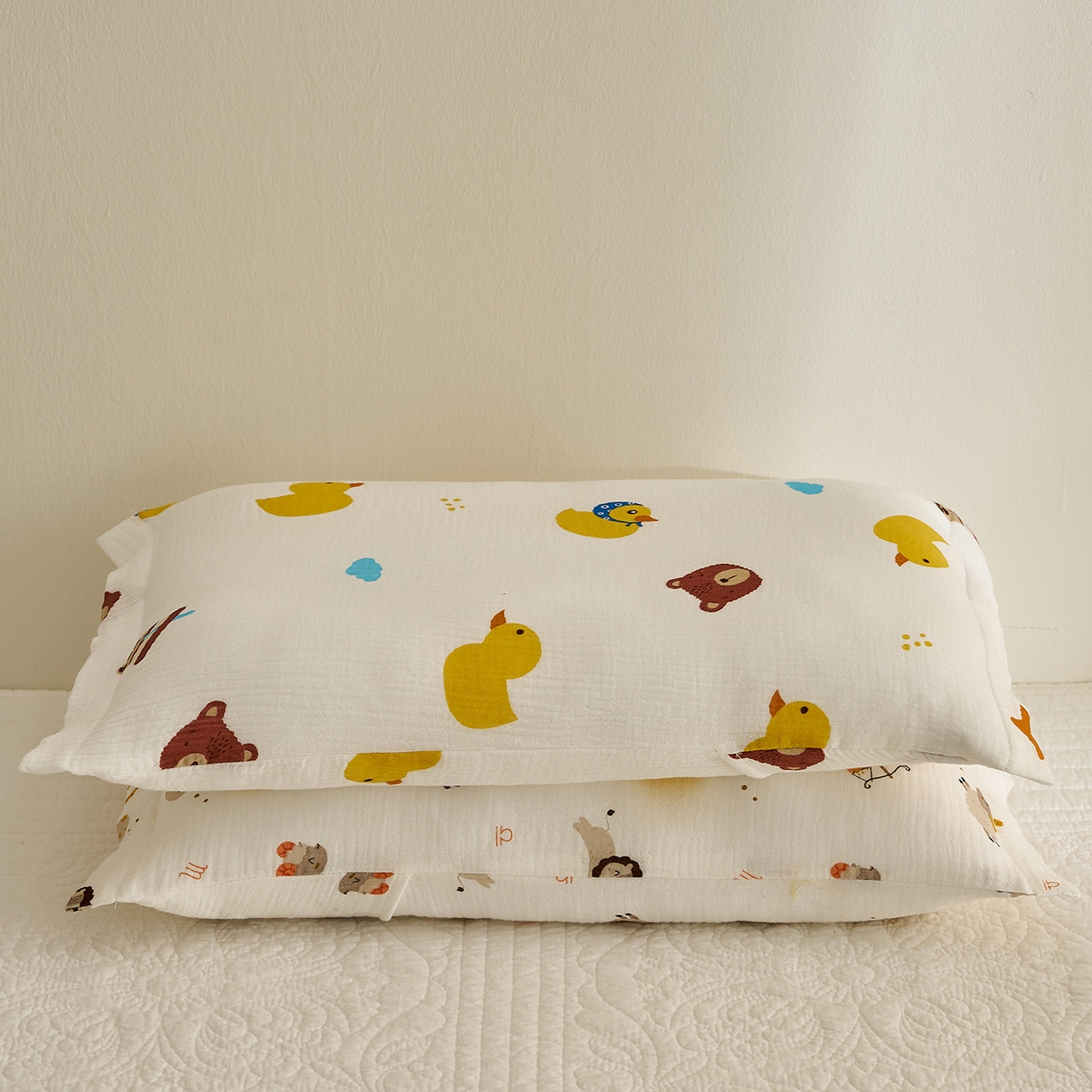 91家纺网 家纺一手货源 找家纺 乐可 2025新款全棉纯棉纱布儿童枕套单枕套 TB2小熊黄鸭