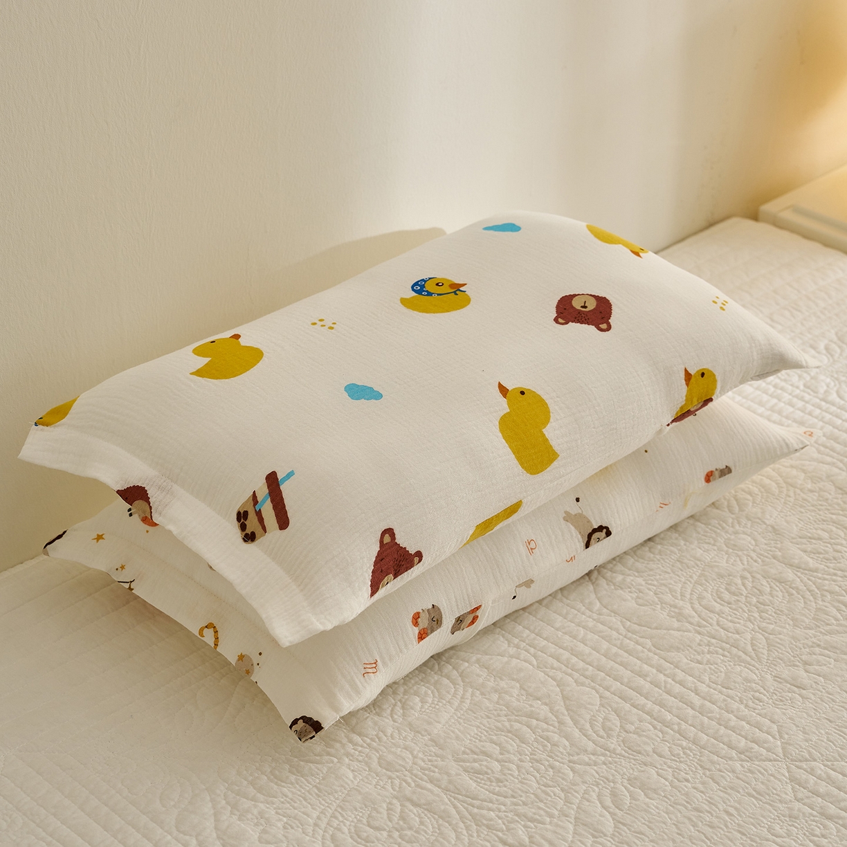 91家纺网 家纺一手货源 找家纺 乐可 2025新款全棉纯棉纱布儿童枕套单枕套 TB2小熊黄鸭