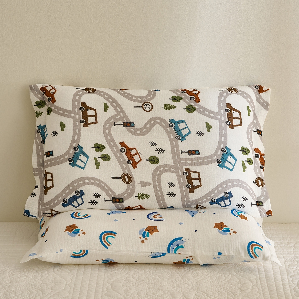 91家纺网 家纺一手货源 找家纺 乐可 2025新款全棉纯棉纱布儿童枕套单枕套 TB2飘移