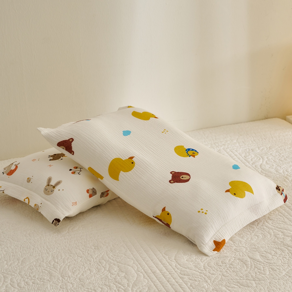 91家纺网 家纺一手货源 找家纺 乐可 2025新款全棉纯棉纱布儿童枕套单枕套 TB2小熊黄鸭