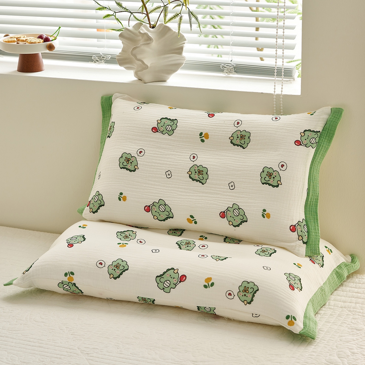 91家纺网 家纺一手货源 找家纺 乐可 2025新款全棉纯棉纱布儿童拼色枕套单枕套 TP3小奶龙白