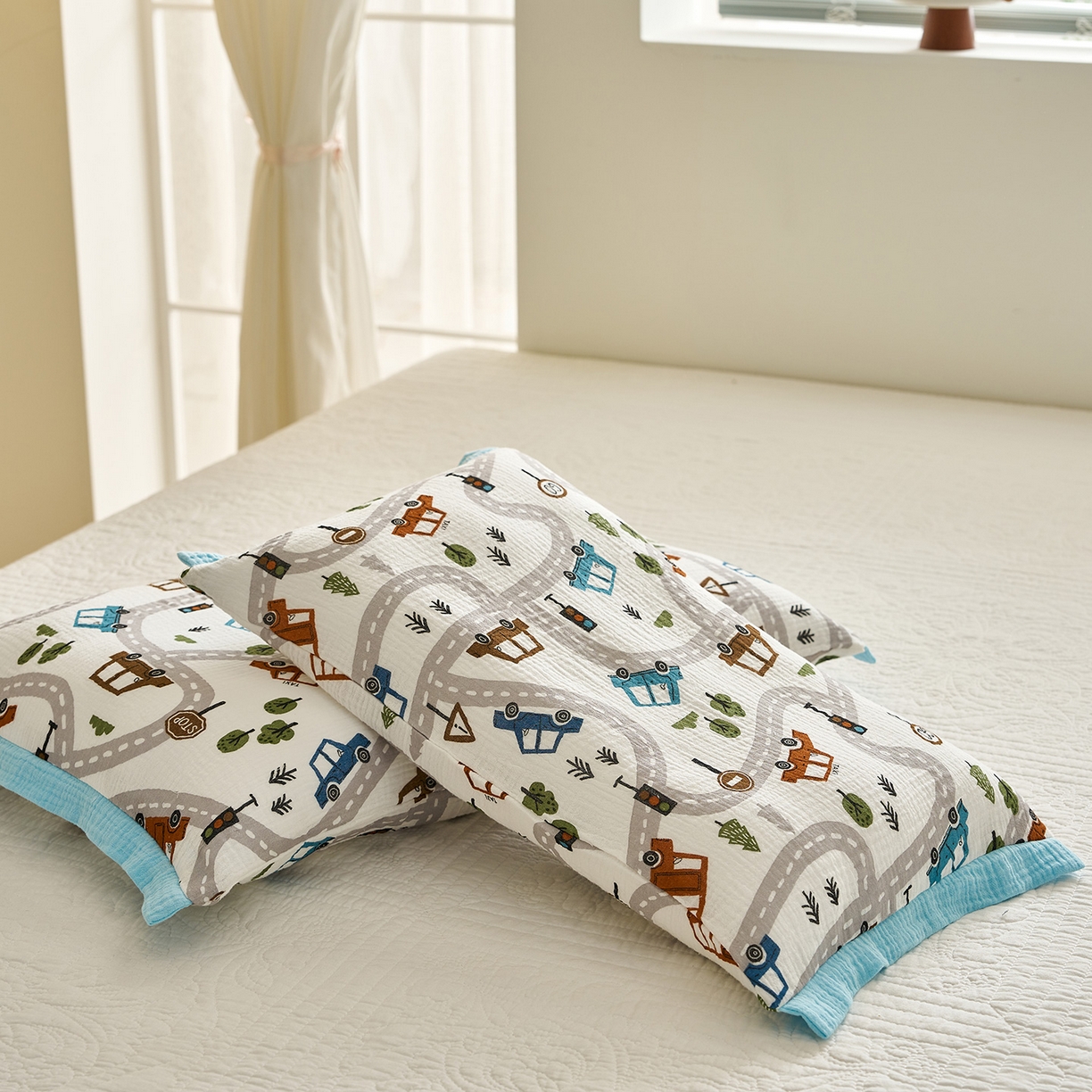 91家纺网 家纺一手货源 找家纺 （总）乐可 2025新款全棉纯棉纱布儿童拼色枕套单枕套枕头套