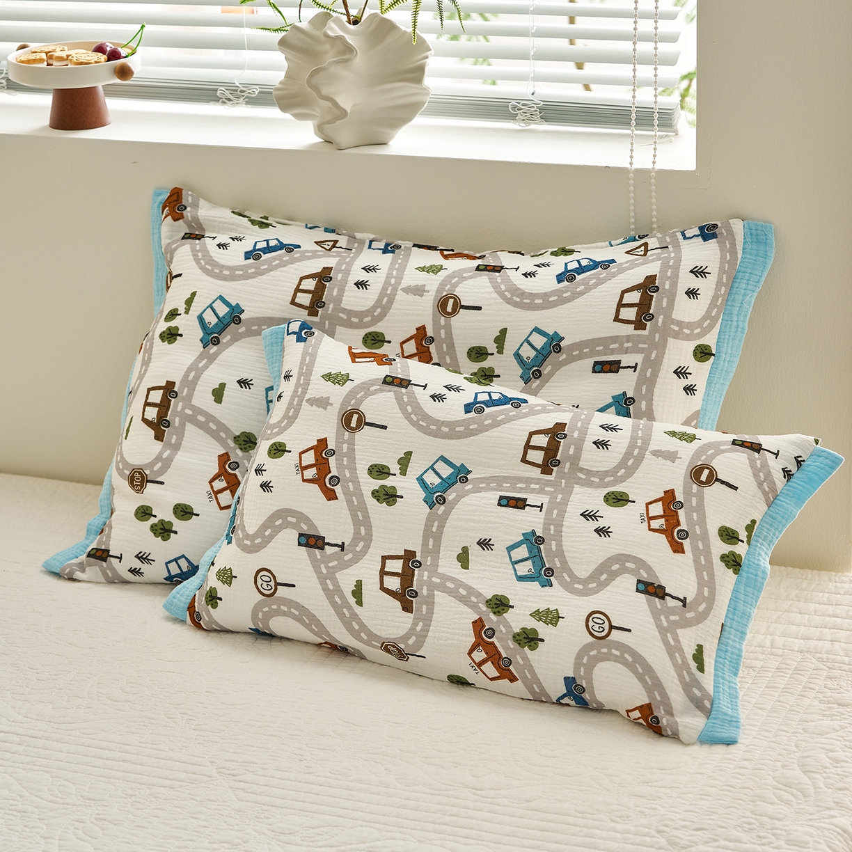 91家纺网 家纺一手货源 找家纺 （总）乐可 2025新款全棉纯棉纱布儿童拼色枕套单枕套枕头套