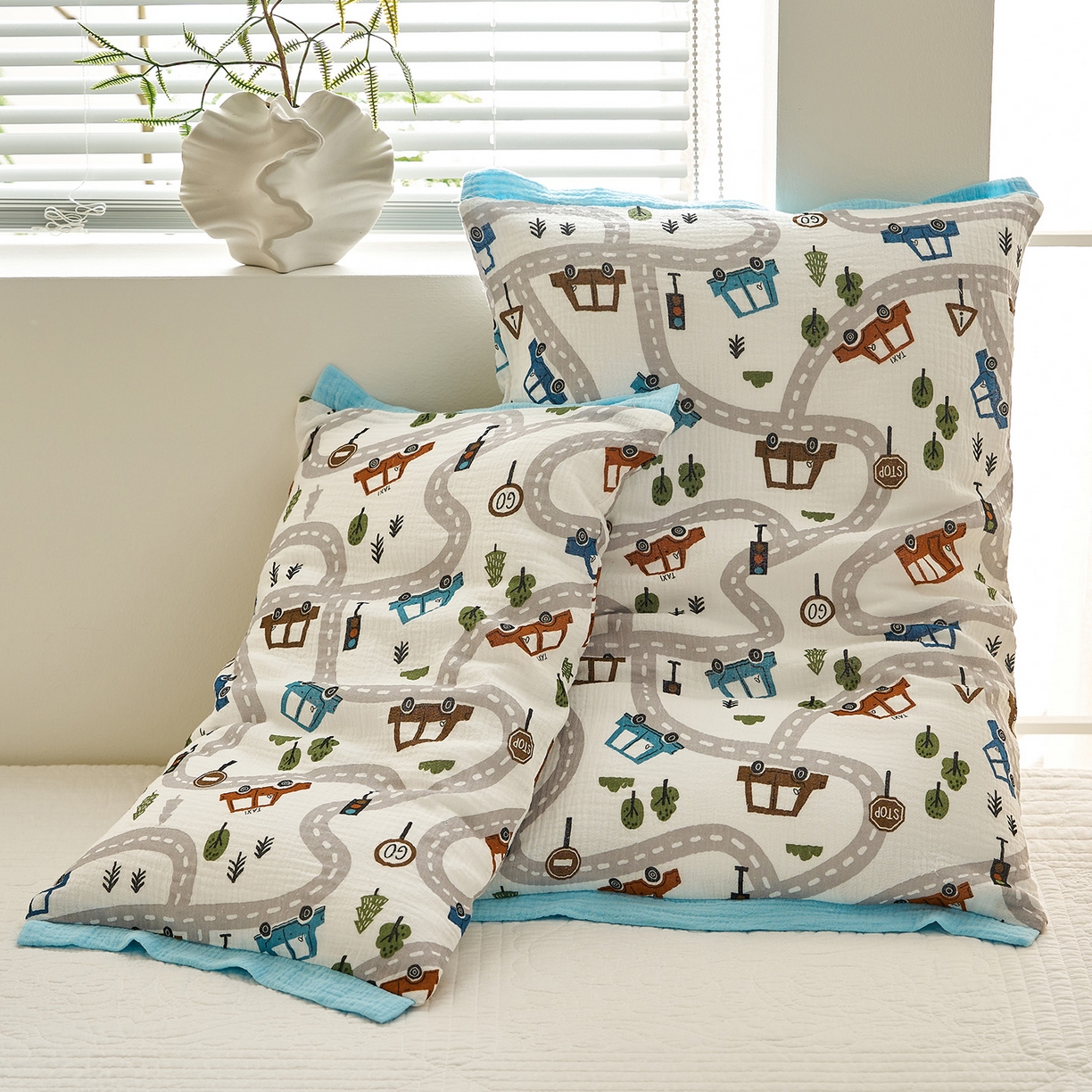 91家纺网 家纺一手货源 找家纺 乐可 2025新款全棉纯棉纱布儿童拼色枕套单枕套 TP3飘移