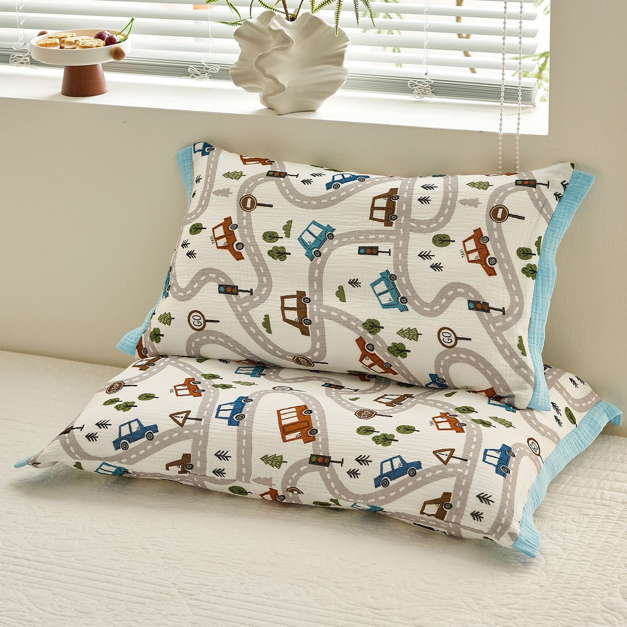 乐可 2025新款全棉纯棉纱布儿童拼色枕套单枕套 TP3飘移