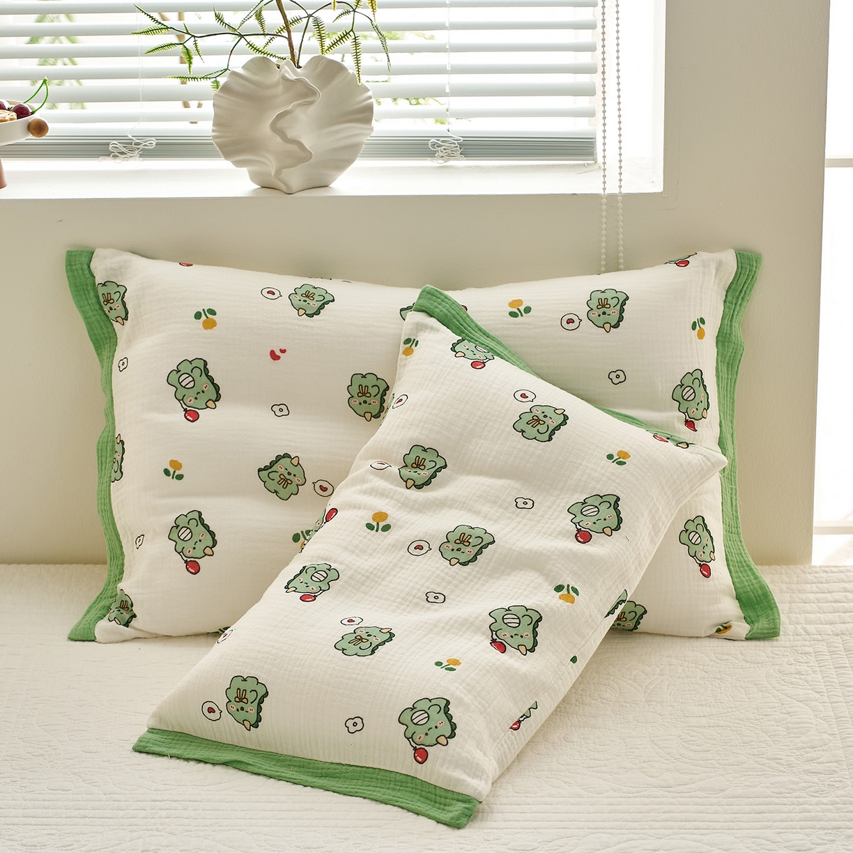 91家纺网 家纺一手货源 找家纺 乐可 2025新款全棉纯棉纱布儿童拼色枕套单枕套 TP3小奶龙白