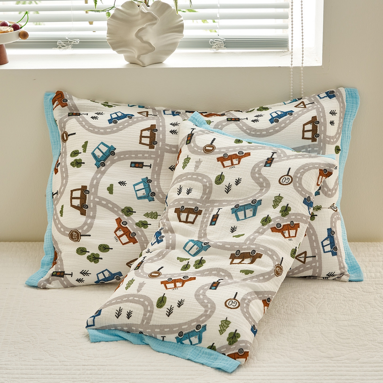 91家纺网 家纺一手货源 找家纺 （总）乐可 2025新款全棉纯棉纱布儿童拼色枕套单枕套枕头套