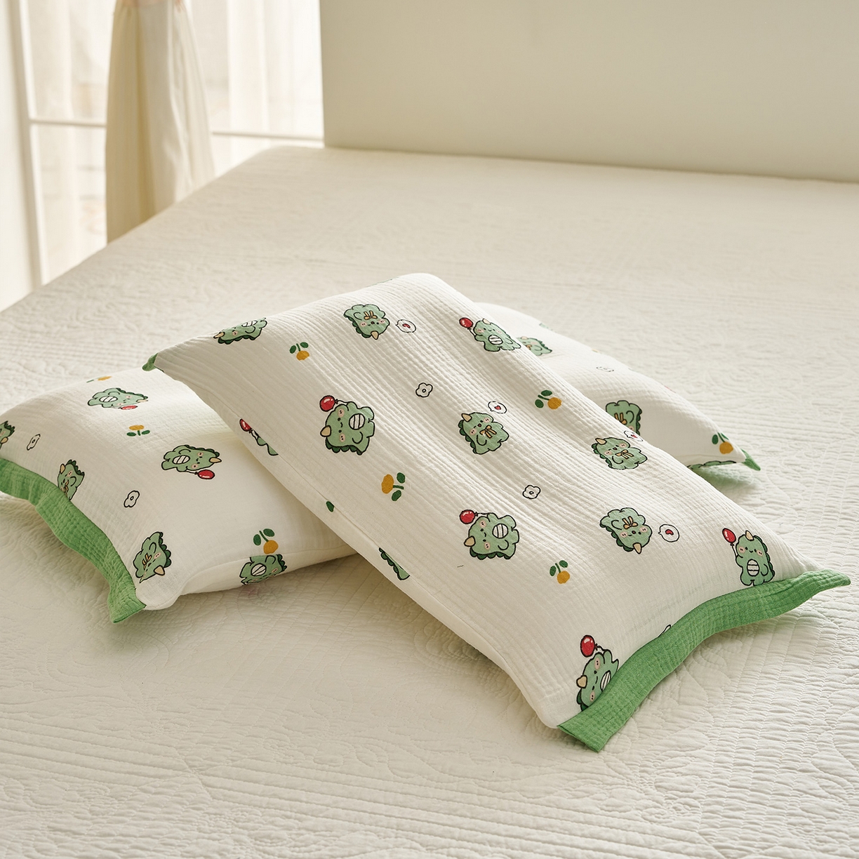 91家纺网 家纺一手货源 找家纺 乐可 2025新款全棉纯棉纱布儿童拼色枕套单枕套 TP3小奶龙白