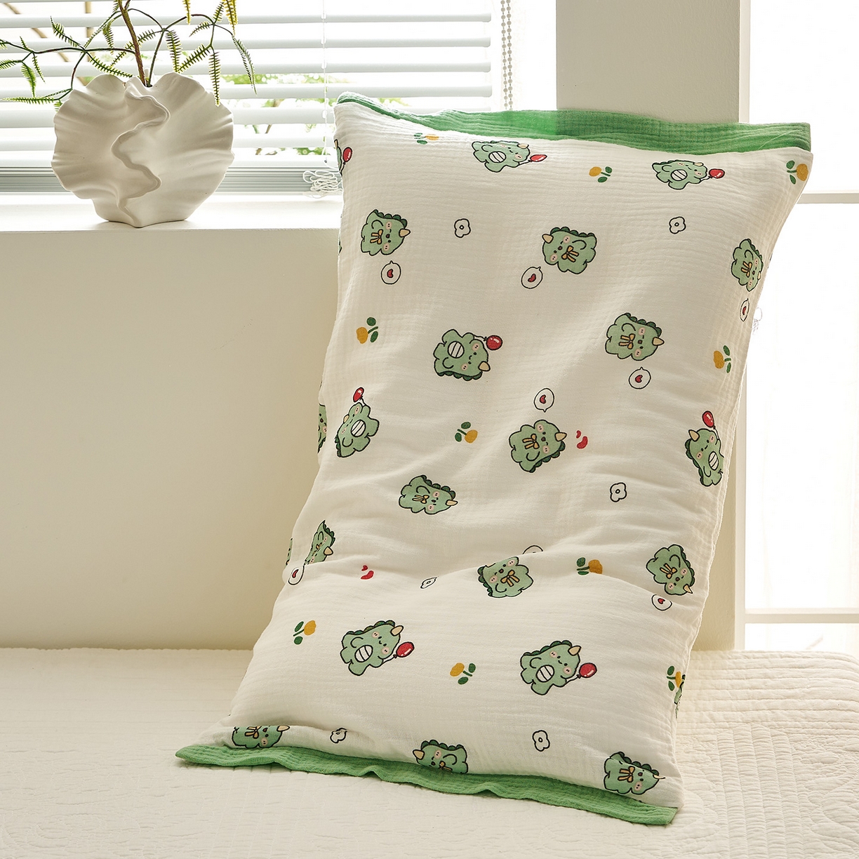 91家纺网 家纺一手货源 找家纺 乐可 2025新款全棉纯棉纱布儿童拼色枕套单枕套 TP3小奶龙白