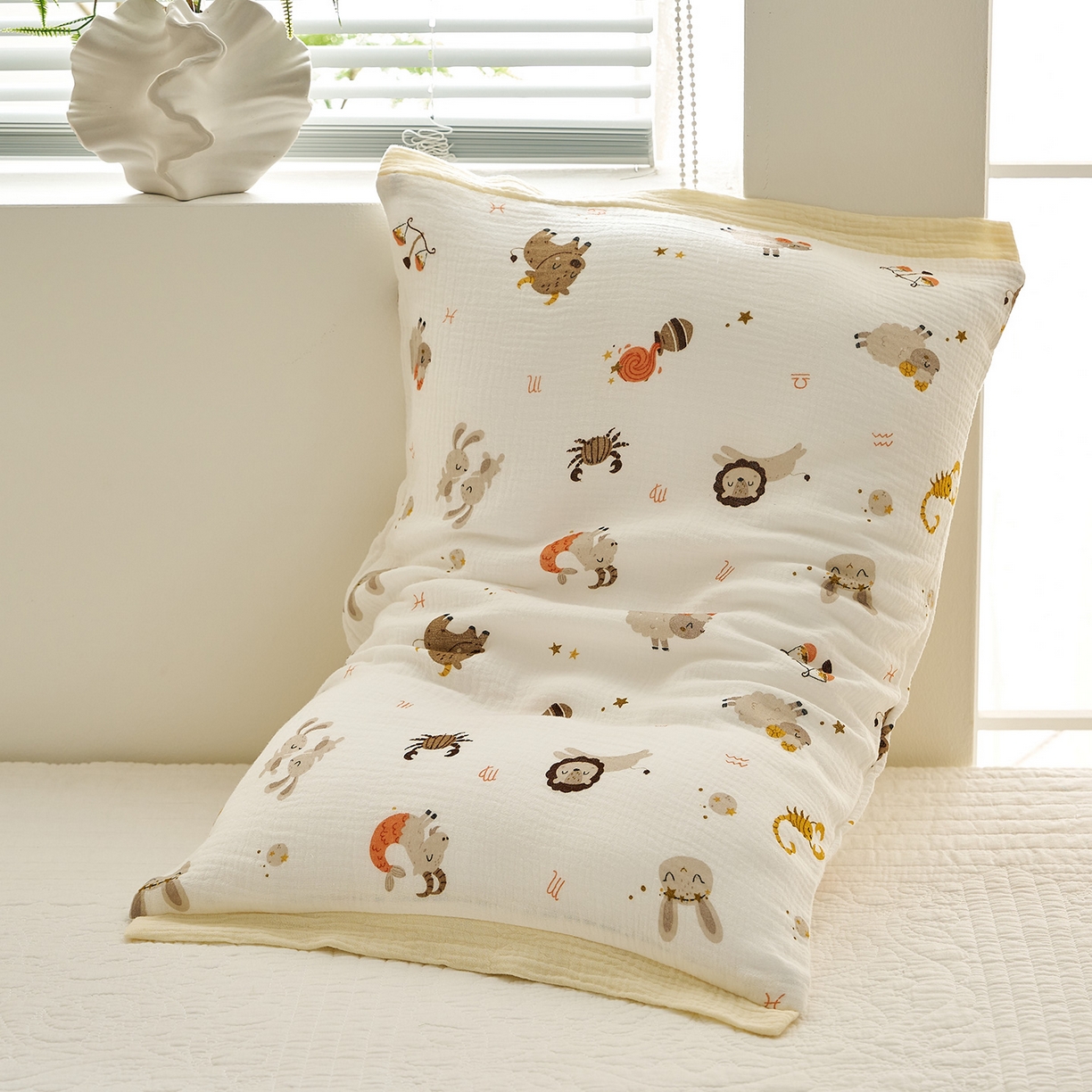 91家纺网 家纺一手货源 找家纺 乐可 2025新款全棉纯棉纱布儿童拼色枕套单枕套 TP3宝宝星座