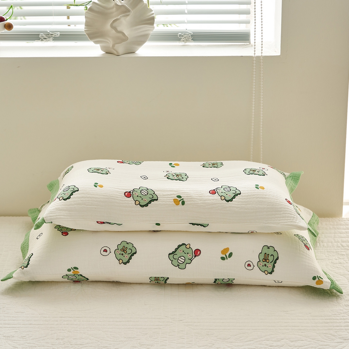 91家纺网 家纺一手货源 找家纺 乐可 2025新款全棉纯棉纱布儿童拼色枕套单枕套 TP3小奶龙白